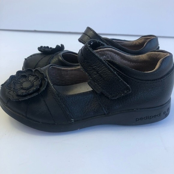 Pediped Flex Black Leather Maryjane Shoes Flower 9 - Picture 5 of 12